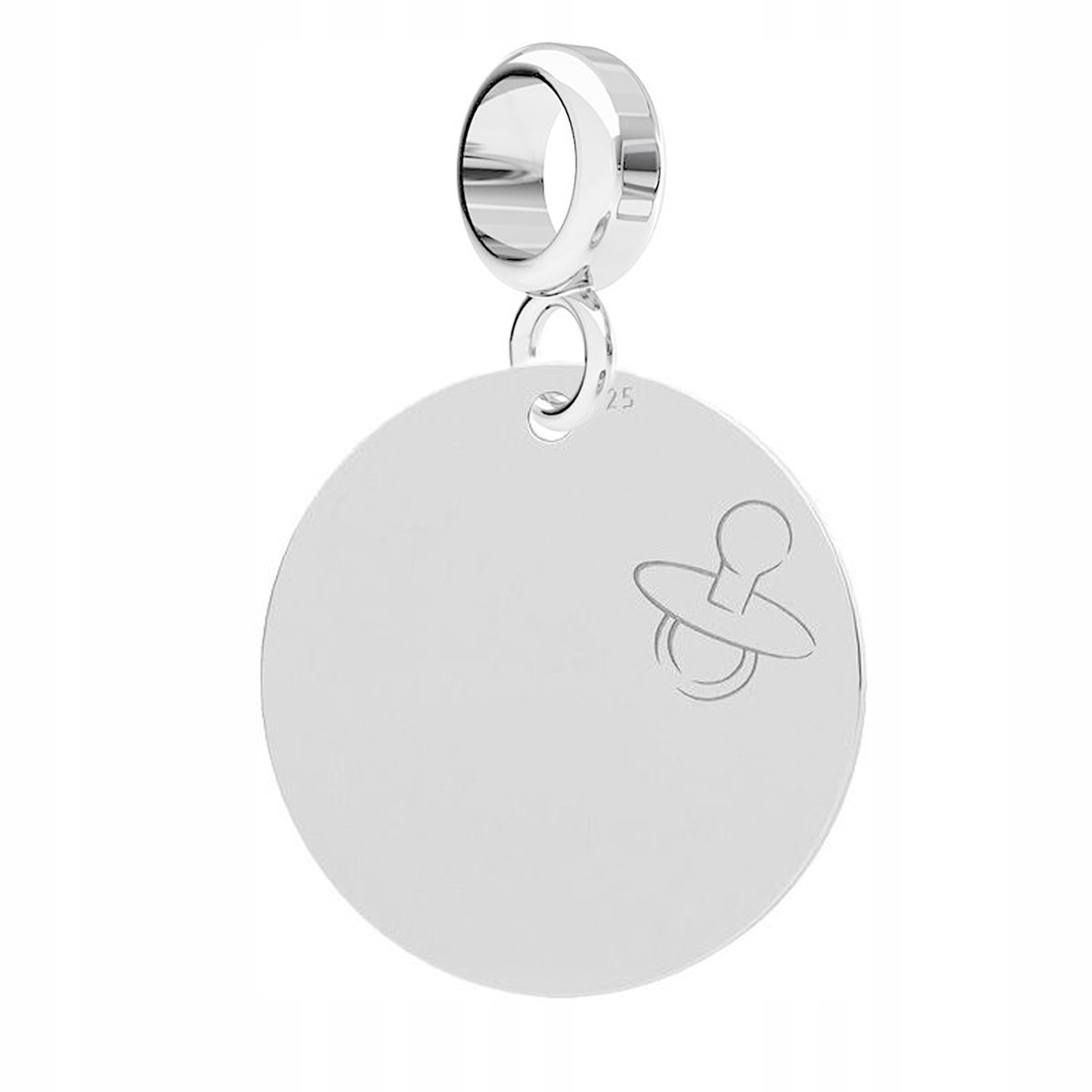 Charms Srebrny Blaszka ze Smoczkiem Smoczek Koło Kółko Family SREBRO 925