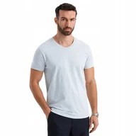 Koszulki męskie - Modna męska bawełniana koszulka serek BASIC jasnoszara OM-TSBS-0237 V23 S - miniaturka - grafika 1