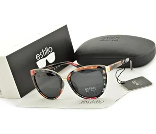 Damskie okulary przeciwsłoneczne polaryzacyjne w kwiatki kocie oko EST-10-13 Estillo - Okulary korekcyjne, oprawki, szkła - miniaturka - grafika 1