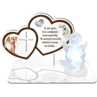 ZNICZ LED GRÓB Dziecka Córki Syna ANIOŁEK PODSTAWKA NA CMENTARZ BIAŁY ANIOŁ - Lampiony i znicze - miniaturka - grafika 1
