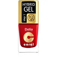 Lakiery hybrydowe - Delia Cosmetics Cosmetics, Coral Hybrid Gel, lakier do paznokci nr 01 czerwony, 11 ml - miniaturka - grafika 1