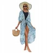 Bluzki damskie - Sukienka plażowa narzutka tunika pareo długa boho lekka luźna kimono lato - miniaturka - grafika 1