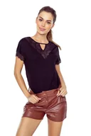 Bluzki damskie - Bluzka damska z delikatną koronką przy dekolcie Galatea czarna M - miniaturka - grafika 1