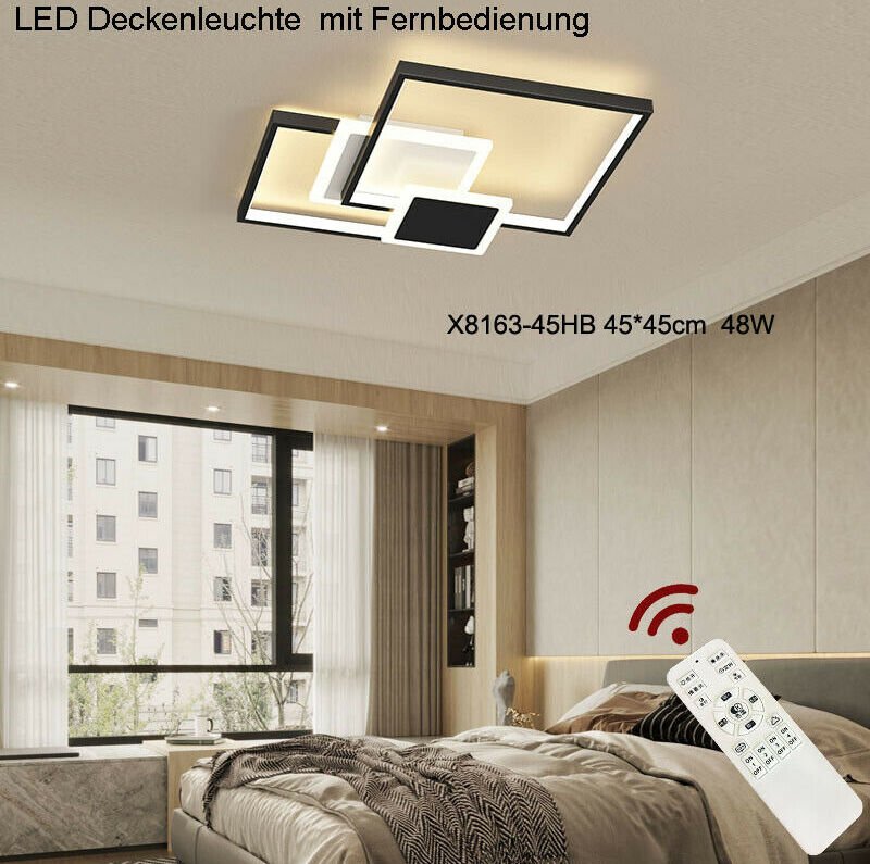 Eurotondisplay lampa sufitowa LED X8163-45cm 48w z pilotem regulacja barwy/jasności światła ściemnialna czarna lakierowana metalowa rama sypialnia salon lampa sufitowa