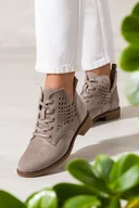 Botki damskie - Szare botki damskie ażurowe z wycięciami sznurowane Casu JW25X15-T - miniaturka - grafika 1