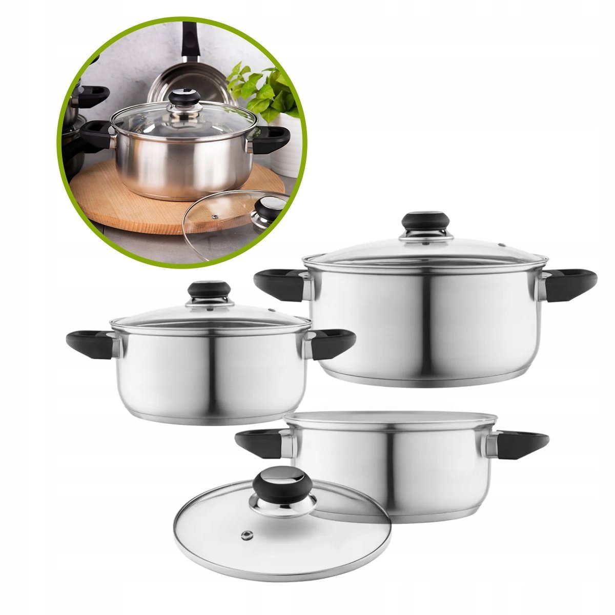 Garnki stalowe na indukcję gaz Komplet garnków Altom Design Emilio 6 el