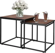 Ławy i stoliki kawowe - Springos Stoliki kawowe, loftowe zestaw 2 szt. stolik kwadratowe do salonu, czarno-brązowe UNIWERSALNY - miniaturka - grafika 1
