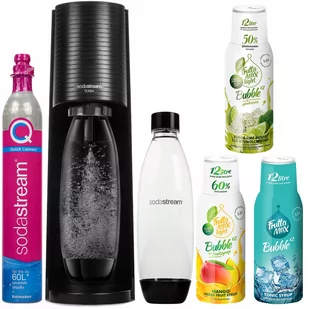 Saturator SodaStream Terra Black jedna butelka + FruttaMax TONIC 500 ml + LIMONKA MIĘTA BEZ LIGHT 500ml + MANGO LIGHT 500ml - Saturatory - miniaturka - grafika 1