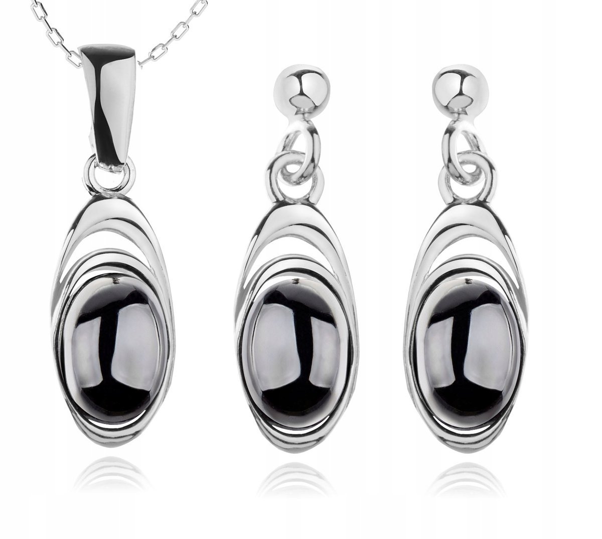 Srebrny Subtelny Zestaw Biżuterii Z Hematytami 925