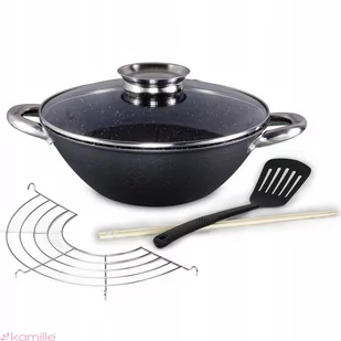 Kamille Wok patelnia żeliwna z powłoką marmurkową 26cm + gratisy 4815MR - Patelnie - miniaturka - grafika 1