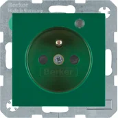 Gniazdka elektryczne - B.Kwadrat/B.3/B.7 Berker Gniazdo z/u z LED z przesłoną torów, zielony połysk - miniaturka - grafika 1