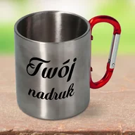 Kubki - Srebrny, metalowy kubek z czerwonym karabińczykiem z Twoim nadrukiem - miniaturka - grafika 1