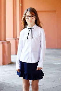 Bluzy dla dziewczynek - Biała bluzka do szkoły z długim rękawem Wiola - grafika 1