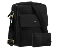 Torby męskie - Torebka męska na dokumenty skórzana PETERSON mała saszetka miejska listonoszka na ramię kieszonki na suwak elegancka czarna + etui na klucze - miniaturka - grafika 1