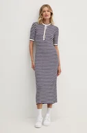 Sukienki - Pepe Jeans sukienka INES kolor beżowy midi rozkloszowana PL953575 - miniaturka - grafika 1