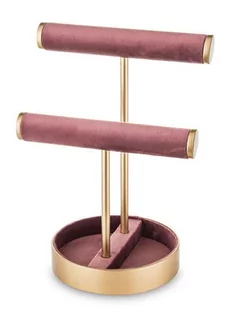 Stojak Na Biżuterię Metalowy Różowy Aksamit H: 29.5 Cm - Biżuteria - akcesoria - miniaturka - grafika 1