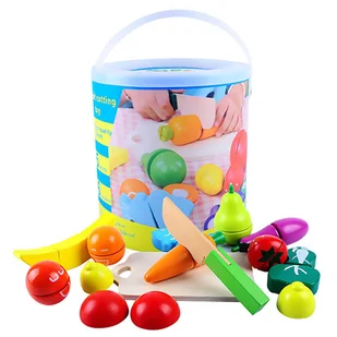 Zestaw drewnianych warzyw i owoców krojenia na rzep z nożykiem i deską - Zabawy w naśladowanie dorosłych - miniaturka - grafika 1