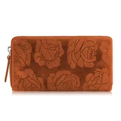 Portfele - PORTFEL DAMSKI SKÓRZANY POMARAŃCZOWY W KWIATY RFID T-115-HOR - miniaturka - grafika 1