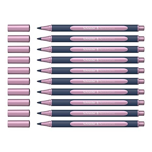 Schneider ML05001121 Metallic Rollerball długopis (grubość kreski 0,4 mm, tusz wysokometaliczny, szybkoschnący, obudowa z 88% biologicznego tworzywa sztucznego) 10 sztuk w kolorze różowym metalicznym
