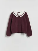 Swetry damskie - Reserved - Sweter z domieszką wełny - ciemnofioletowy - miniaturka - grafika 1