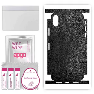 Folia naklejka skórka strukturalna na TYŁ+BOKI do Apple iPhone XS -  Skóra Czarna - apgo SKINS - Szkła hartowane na telefon - miniaturka - grafika 1