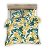 Pościel - Pościel Z Kory 160X200 Biała W Zielone Złote Egzotyczne Liście - miniaturka - grafika 1