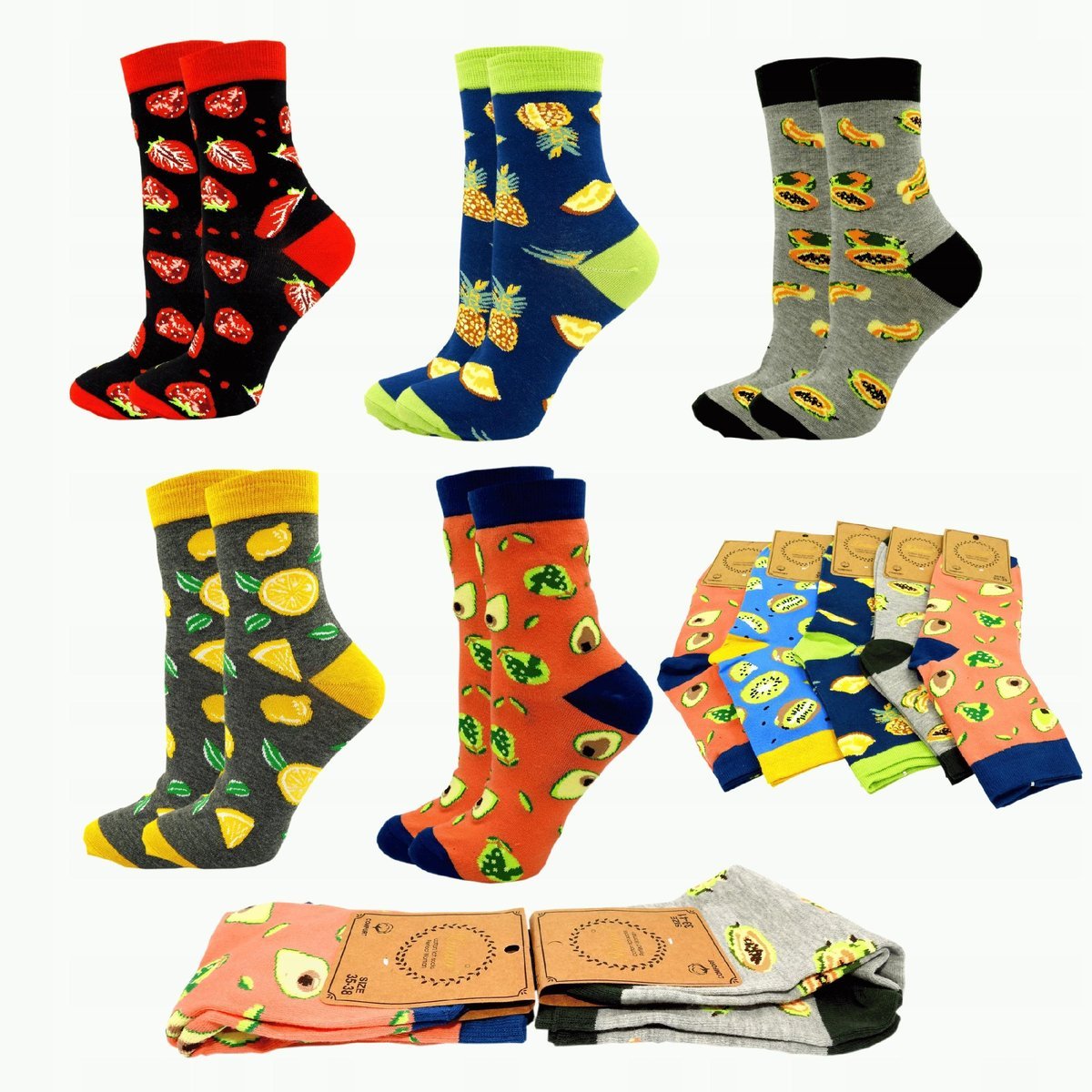 5x Skarpety Damskie Długie Kolorowy Wzór Bawełniane Wysokie Skarpetki 39/41