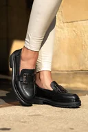 Mokasyny damskie - Czarne mokasyny damskie na bieżnikowanej platformie z kryształkami Casu JW24X2-B-NO-37 - miniaturka - grafika 1