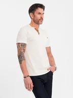 Koszulki męskie - Męski t-shirt z dekoltem na guziki i zamszowym wykończeniem biały V1 OM-TSCT-0206 S - miniaturka - grafika 1