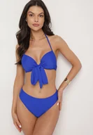 Stroje kąpielowe - Niebieskie Bikini Wiązany Biustonosz Majtki Typu Figi Pareo w Kwiaty Folava - miniaturka - grafika 1