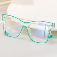 Okulary korekcyjne, oprawki, szkła - Damskie kwadratowe okulary zerówki do komputera BLUE LIGHT z flexami 25157F Transparentny/Zielony - miniaturka - grafika 1