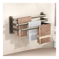 Wieszaki łazienkowe - Potrójny szary wieszak na ręczniki, półka łazienkowa bez otworów, podwieszany aluminiowy wieszak na ręczniki, 40 cm, bez otworów - miniaturka - grafika 1