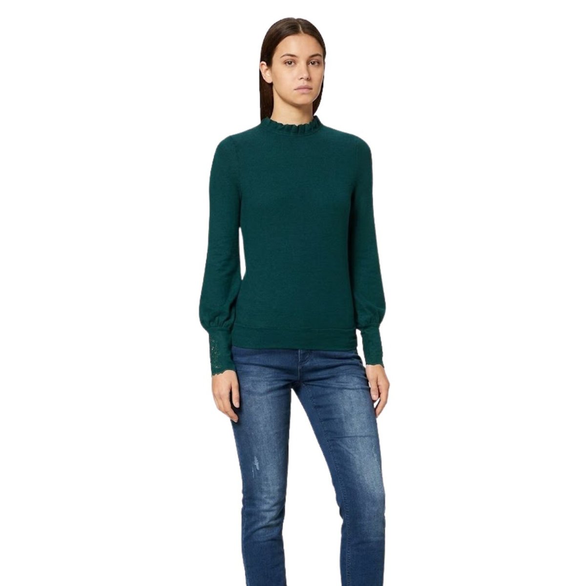 Sweter damski Naf Naf Soma zielony ze stójką ciepły modny-L