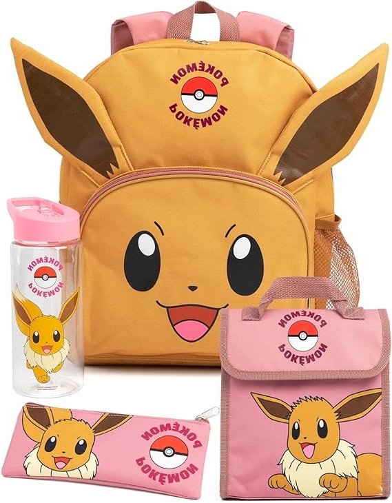 Plecak Szkolny Pokemon Eevee Uszy 3D Zestaw 4w1 Torba Bidon Piórnik Różowy