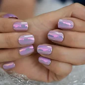 Inne - TEMU Krótkie Paznokcie Manicure w Kolorze Fioletowym z Chromowanym Wykończeniem, Owalne, , do Codziennego Noszenia, Manicure w Domu - miniaturka - grafika 1
