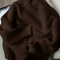 Swetry damskie - TEMU Przerysowany Brązowy Sweter - Zimowy Ciepły Sweter z Okrągłym Dekoltem i Warkoczowym Kołnierzem, Miękki, Luźny Sweter, Mniej Pocący się, Idealny - miniaturka - grafika 1