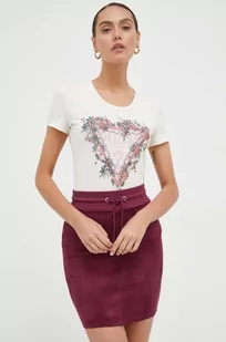 Guess t-shirt damski kolor beżowy - Koszulki sportowe damskie - miniaturka - grafika 1