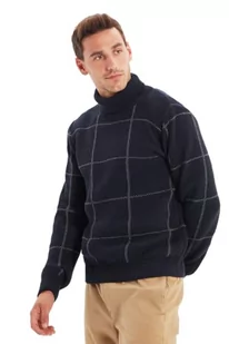 Trendyol Męska bluza z golfem w kratę slim sweter, granatowy, L, granatowy, L - Swetry męskie - miniaturka - grafika 1