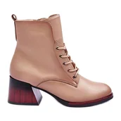 Botki damskie - Vinceza Botki Na Obcasie Beżowe Luloshe beżowy - miniaturka - grafika 1