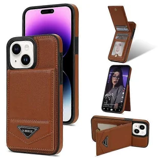 N.BEKUS Kompatybilny z iPhone 15 Skóra PU + TPU Pokrowiec na podpórkę Pionowy uchwyt na kartę z klapką Etui na telefon RFID Brown - Etui i futerały do telefonów - miniaturka - grafika 1