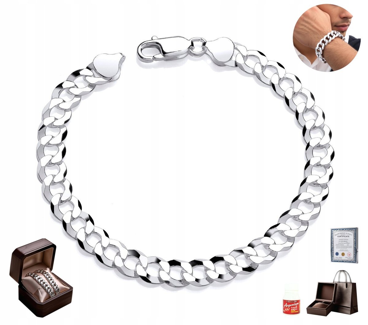 Bransoletka Srebrna Pancerka 925 Pełna Diamentowana 5mm Męska SREBRO