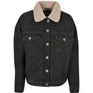 Kurtki damskie - Urban Classics Ladies Oversized Sherpa Denim Jacket, modna damska kurtka dżinsowa oversize, dostępna w wielu kolorach, rozmiarach XS-5XL, Black washed, XL - miniaturka - grafika 1