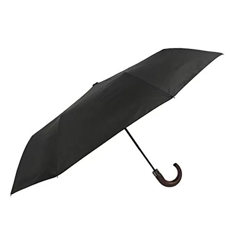 Męski składany parasol SMATI ECO-FRIENDLY - Plastikowe płótno z recyklingu; Drewniana rączka; 8 wiatroodpornych włókien; Średnica = 97 cm; Automatyczne otwieranie; Kolor CZARNY.