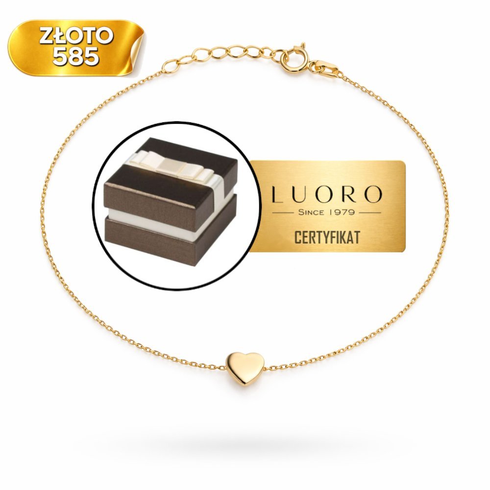 BRANSOLETKA ZŁOTA 585 14K SERCE ŻÓŁTE ZŁOTO 17 CM + 2 CM REGULOWANA