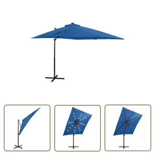 The Living Store Parasol wiszący z LED i słupkiem - niebieski - 250 cm - Parasol Wiszący - Parasole ogrodowe - miniaturka - grafika 1