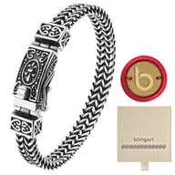 Bransolety męskie - Bransoletka MĘSKA podwójna PANCERKA ozdobne ORNAMENTY STAL 316L - miniaturka - grafika 1