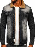 Kurtki męskie - Czarna ocieplana jeansowa kurtka męska Denley MJ520N - miniaturka - grafika 1