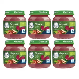 Gerber Organic Deserek jabłko burak dla niemowląt po 6 miesiącu Zgrzewka 6 x 125 g Bio - Desery dla dzieci - miniaturka - grafika 1