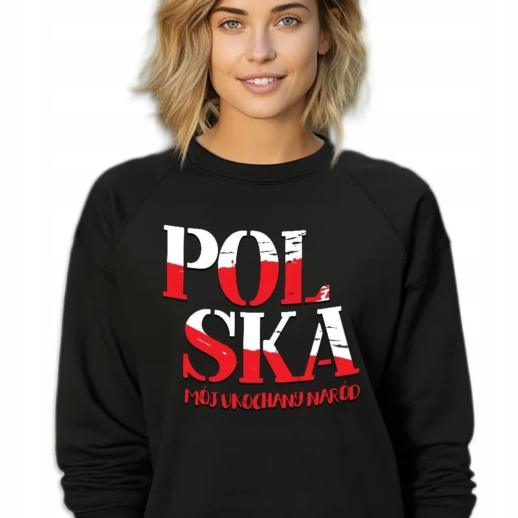 Bluza Dresowa Damska Czarna POLSKA UKOCHANY NARÓD Patriotyzm Ojczyzna Wz L