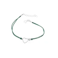 Bransoletki - Srebrna bransoletka 925 Podwójne Serca Zielony Sznurek - miniaturka - grafika 1